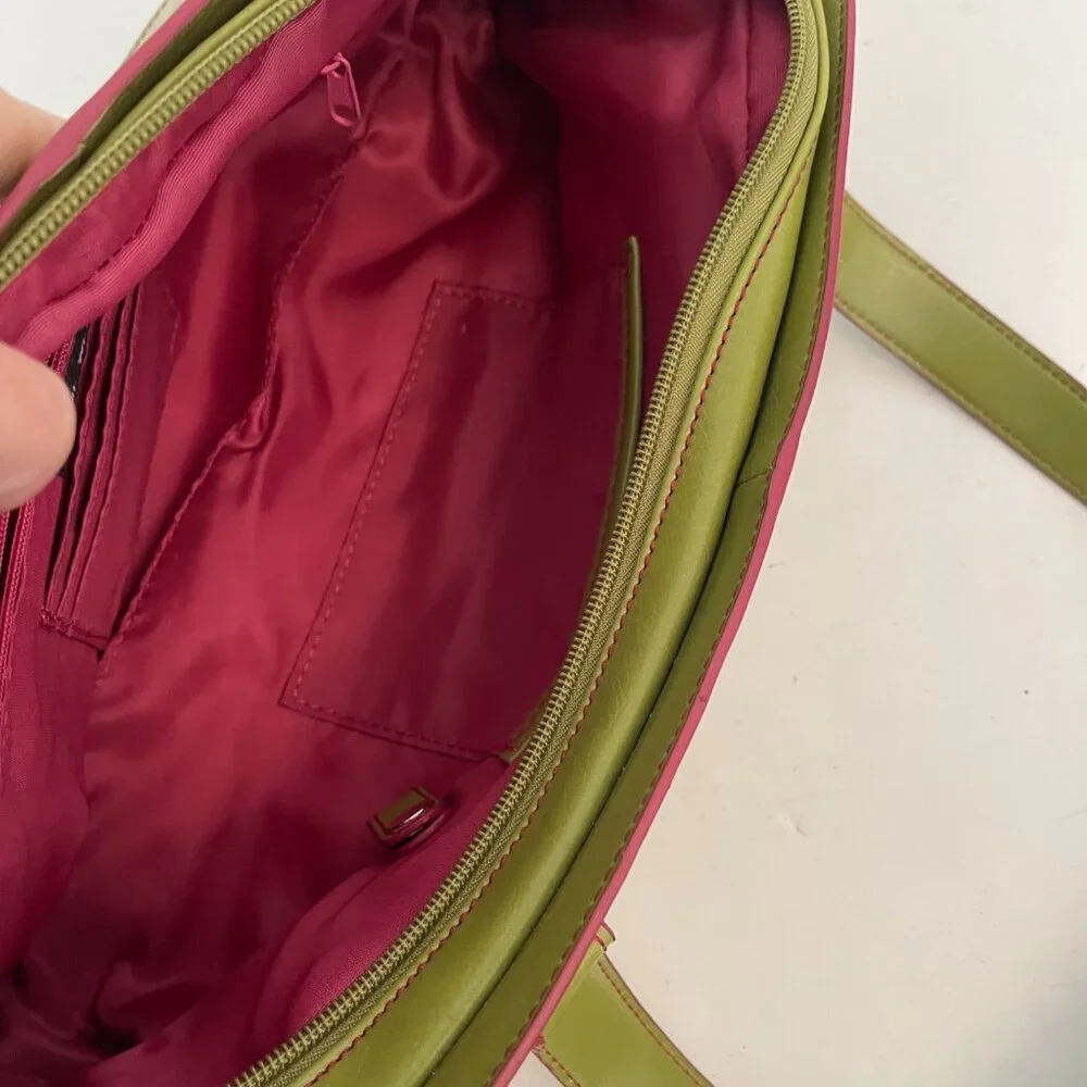Nine West Green Pink Vegan‎ Leather Satchel Handbag Purse Retro Twee Colorful